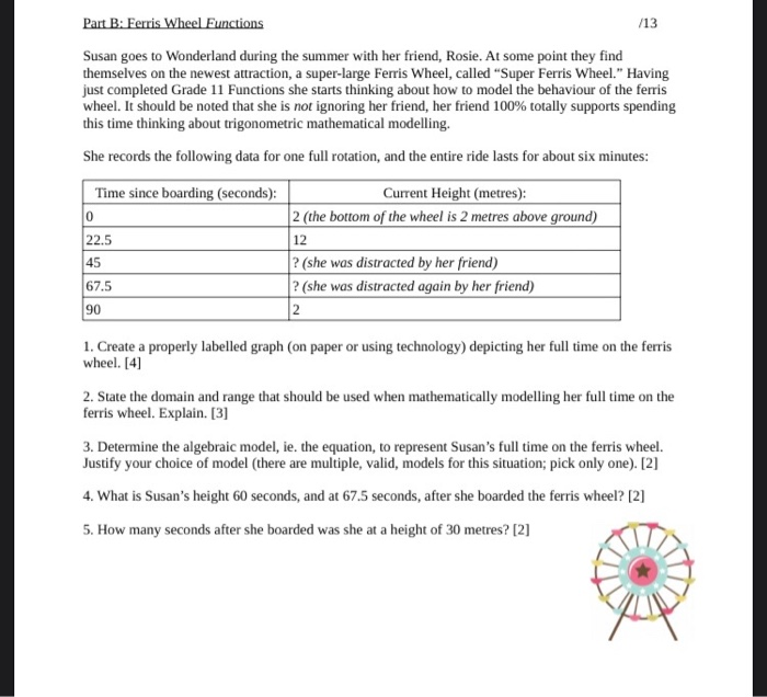 Solved Part B Ferris Wheel Functions /13 Susan goes to
