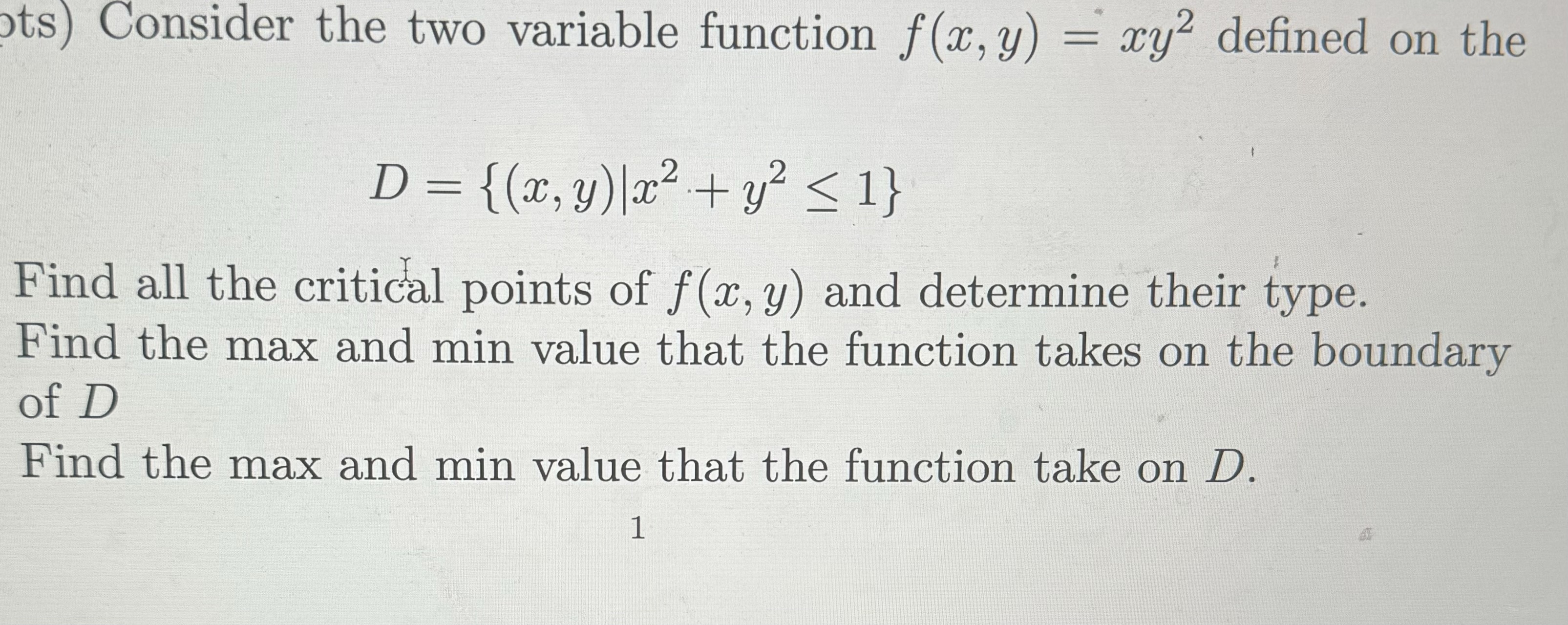 Solved Consider the two variable function f(x,y)=xy2 | Chegg.com