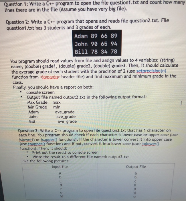 Solved Question 1: Write a C++ program to open the file | Chegg.com
