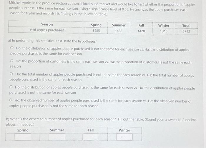 Solved Mitchell works in the produce section at a small