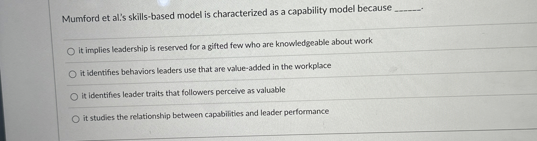 Solved Mumford et al.'s skills-based model is characterized | Chegg.com