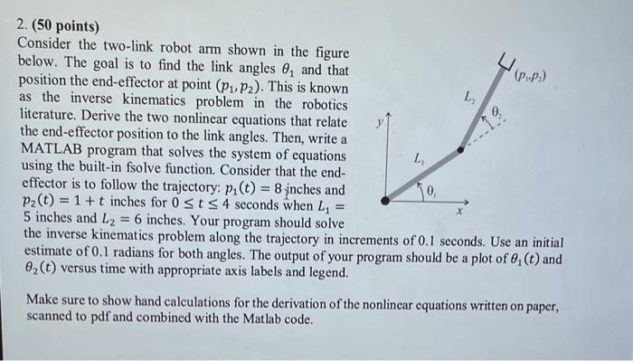 Solved Consider the two-link robot arm shown in the figure | Chegg.com