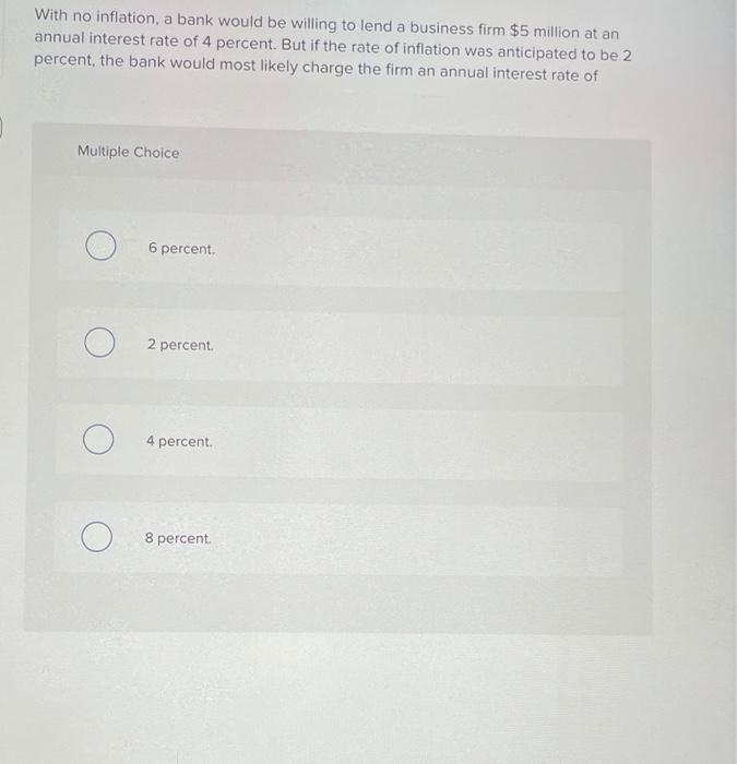 Solved With No Inflation A Bank Would Be Willing To Lend A Chegg