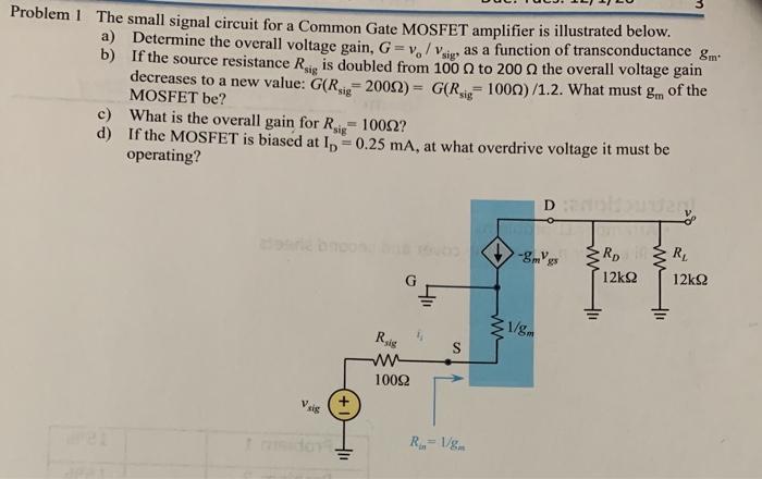 Solved sig Rais Problem 1 The small signal circuit for a | Chegg.com