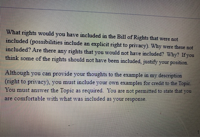 Solved What Rights Would You Have Included In The Bill Of Chegg Solved What Rights Would You Have Included In The Bill Of Chegg