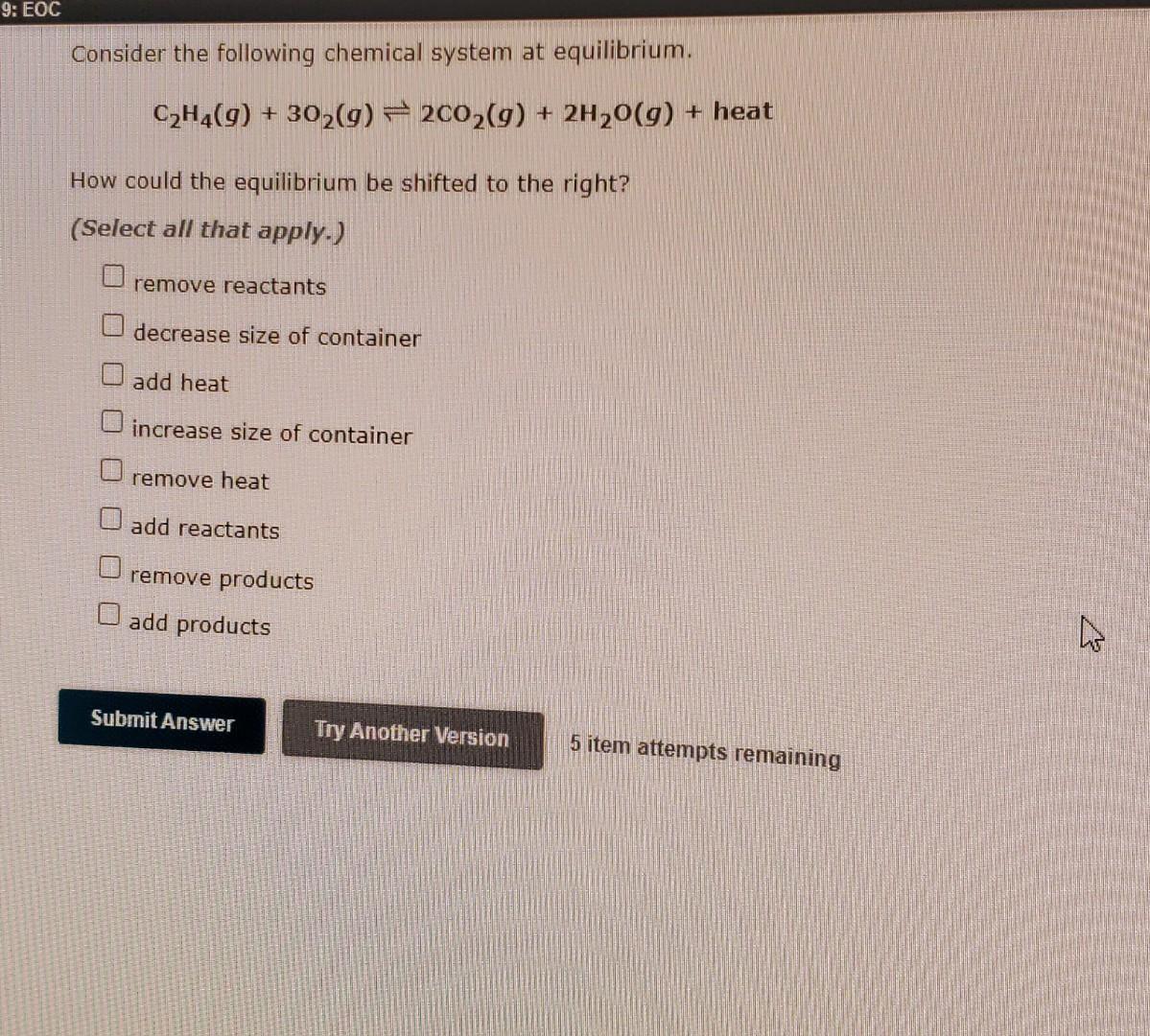 Solved EOC Calculate the value of the equilibrium constant