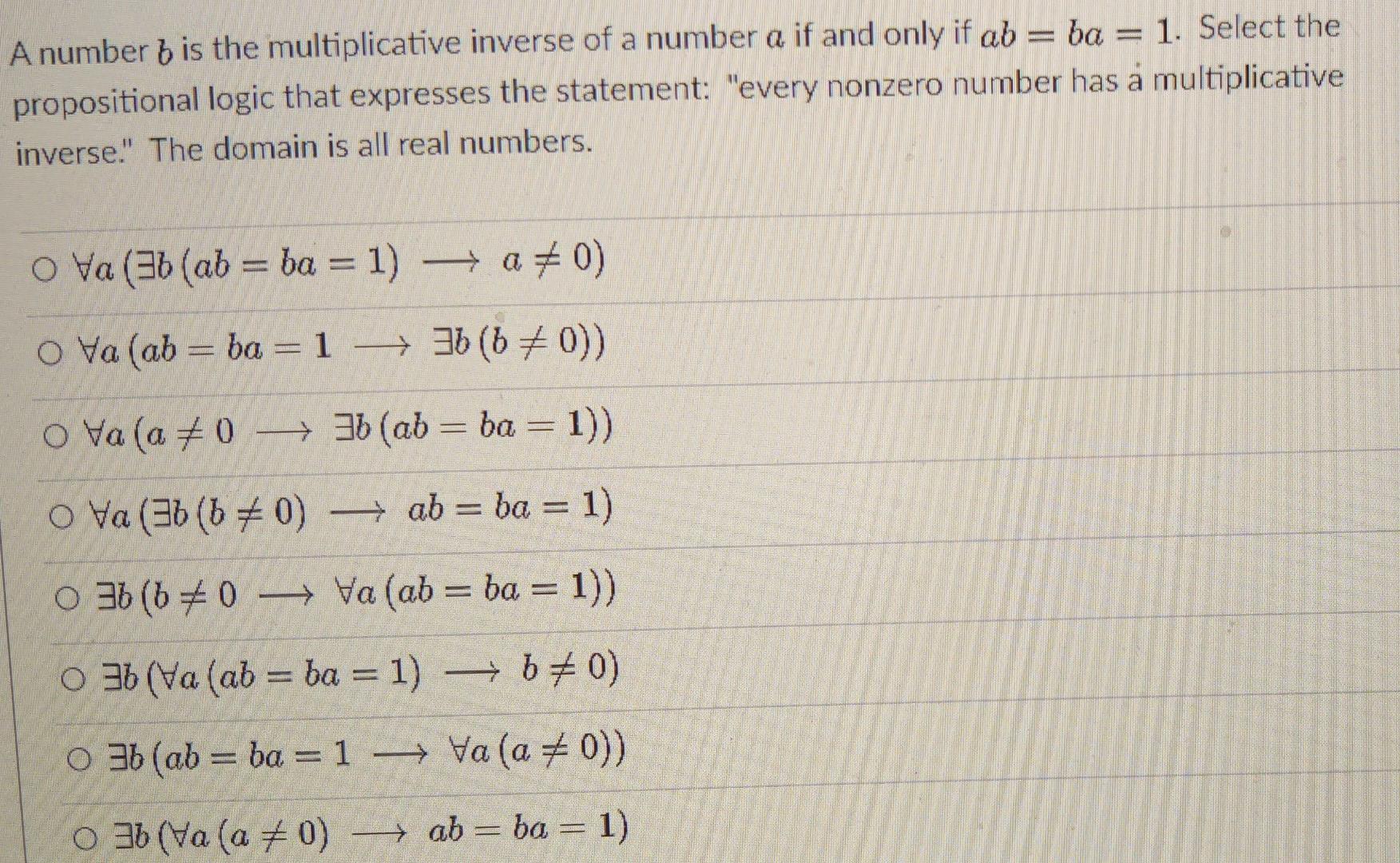 Solved A Number B Is The Multiplicative Inverse Of A Number | Chegg.com