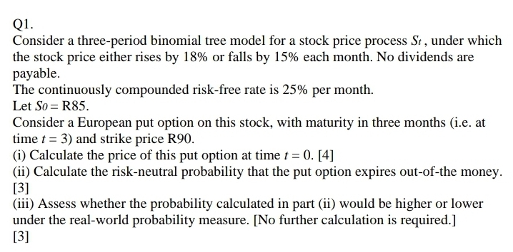 Solved Q1.Consider a three-period binomial tree model for a | Chegg.com