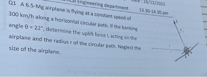 Solved Q1 A 6.5-Mg airplane is flying at a constant speed of | Chegg.com