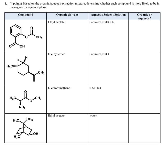 Solved 1. (4 points) Based on the organic/aqueous extraction | Chegg.com