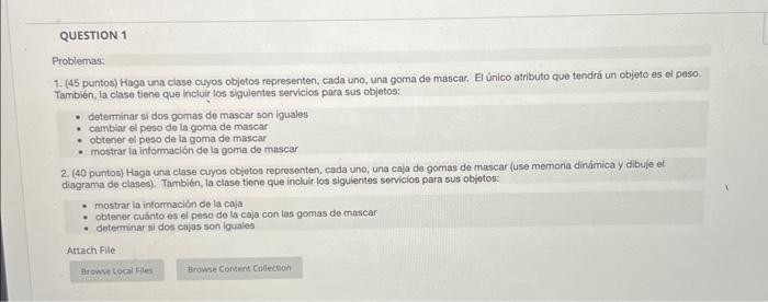 1. (45 puntos) Haga una clase cuyos objetos representen, cada uno, una goma de mascar. El único atributo que tendrá un objeto