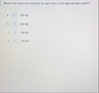 Solved What is the maximum size limit for each item in the | Chegg.com