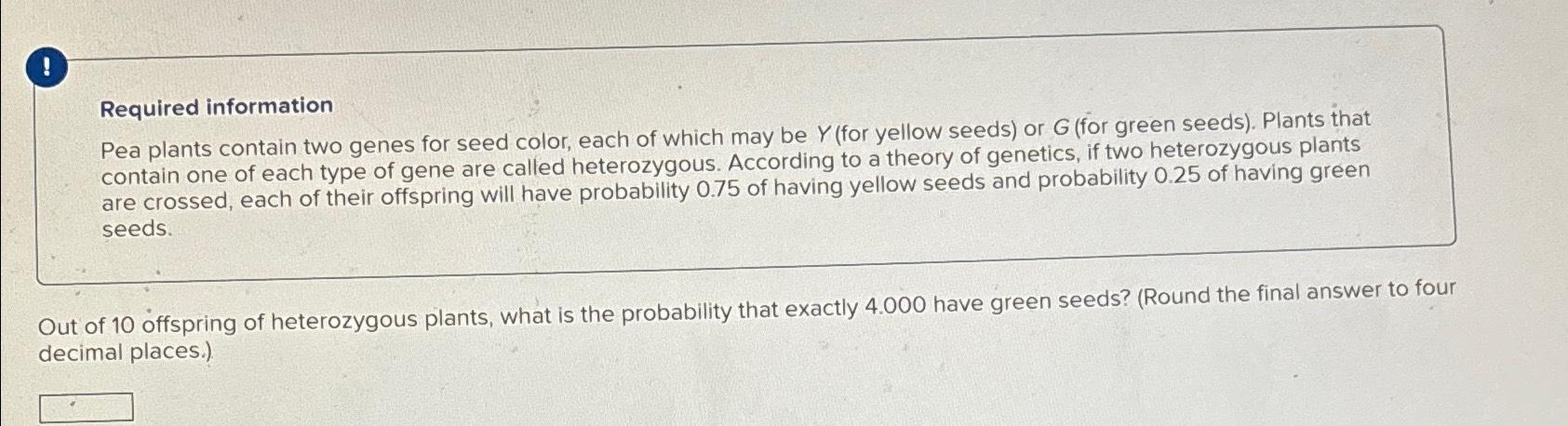 !Required informationPea plants contain two genes for | Chegg.com