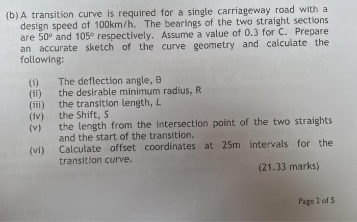 Solved (b) A Transition Curve Is Required For A Single | Chegg.com