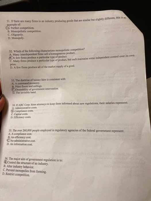 Solved 31. If there are many firms in an industry producing