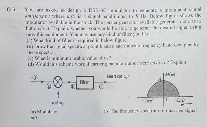 Solved Q-3 You are asked to design a DSB-SC modulator to | Chegg.com