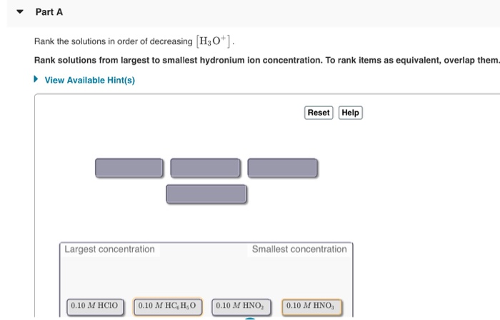 Solved Part A Rank the solutions in order of decreasing | Chegg.com