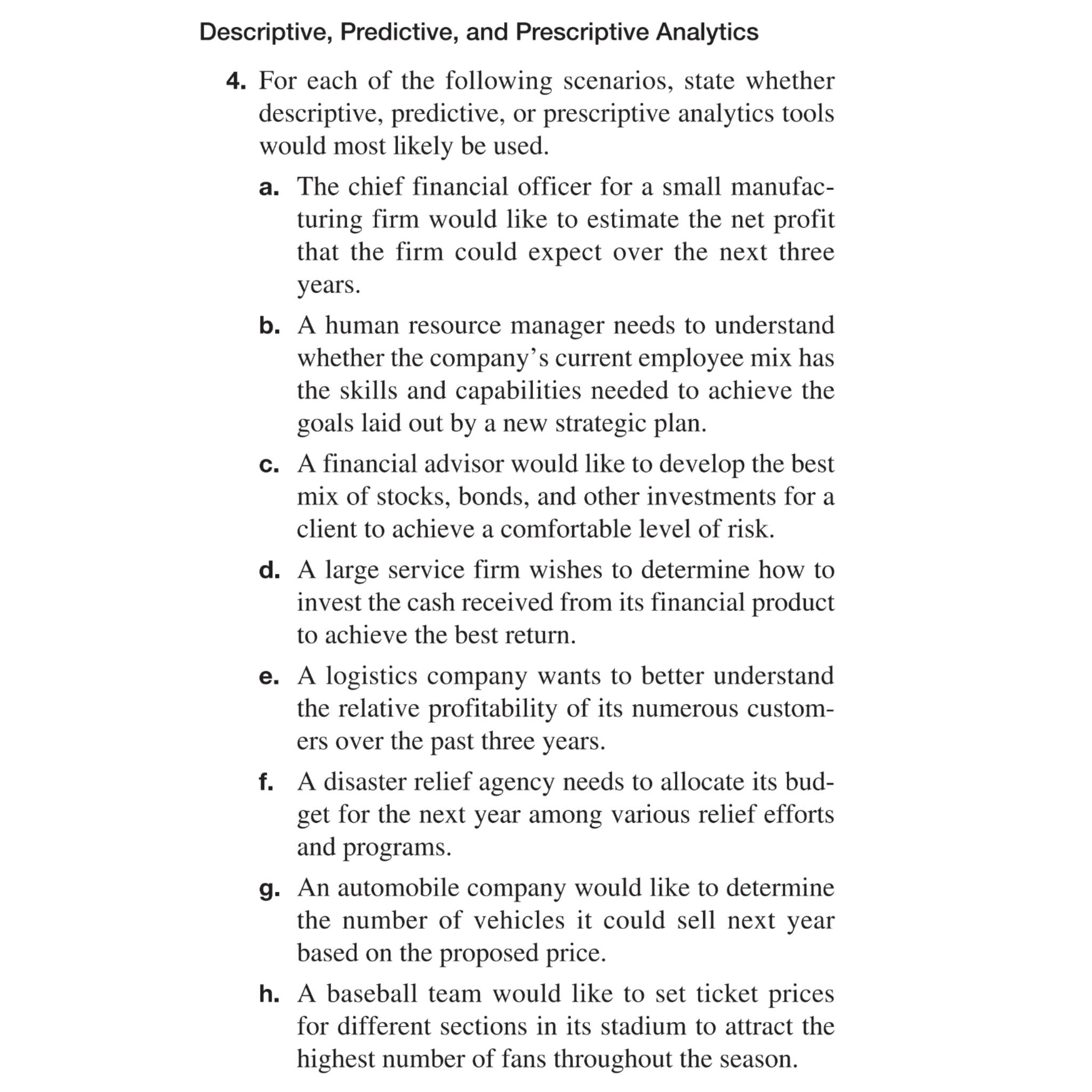Solved Descriptive, Predictive, and Prescriptive Analytics4. | Chegg.com
