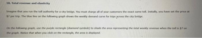 10. Total revenue and elasticity
Imagine that you run the toll authority for a city bridge. You must charge all of your custo