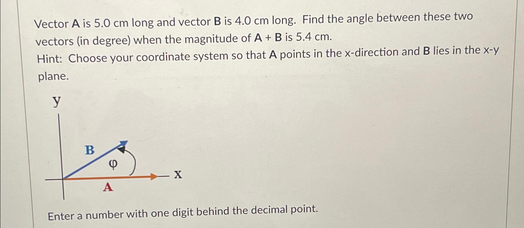 Solved Vector A ﻿is 5.0cm ﻿long and vector B ﻿is 4.0cm | Chegg.com