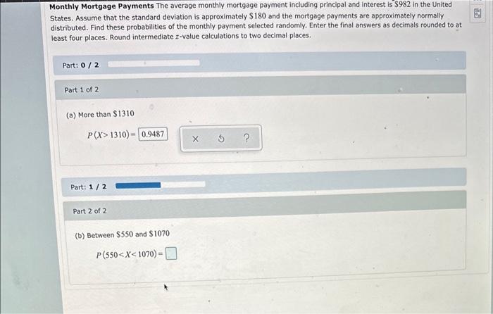 Solved Monthly Mortgage Payments The Average Monthly | Chegg.com