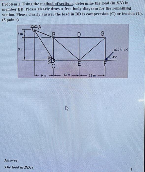 Solved Problem 1. Using The Method Of Sections, Determine | Chegg.com