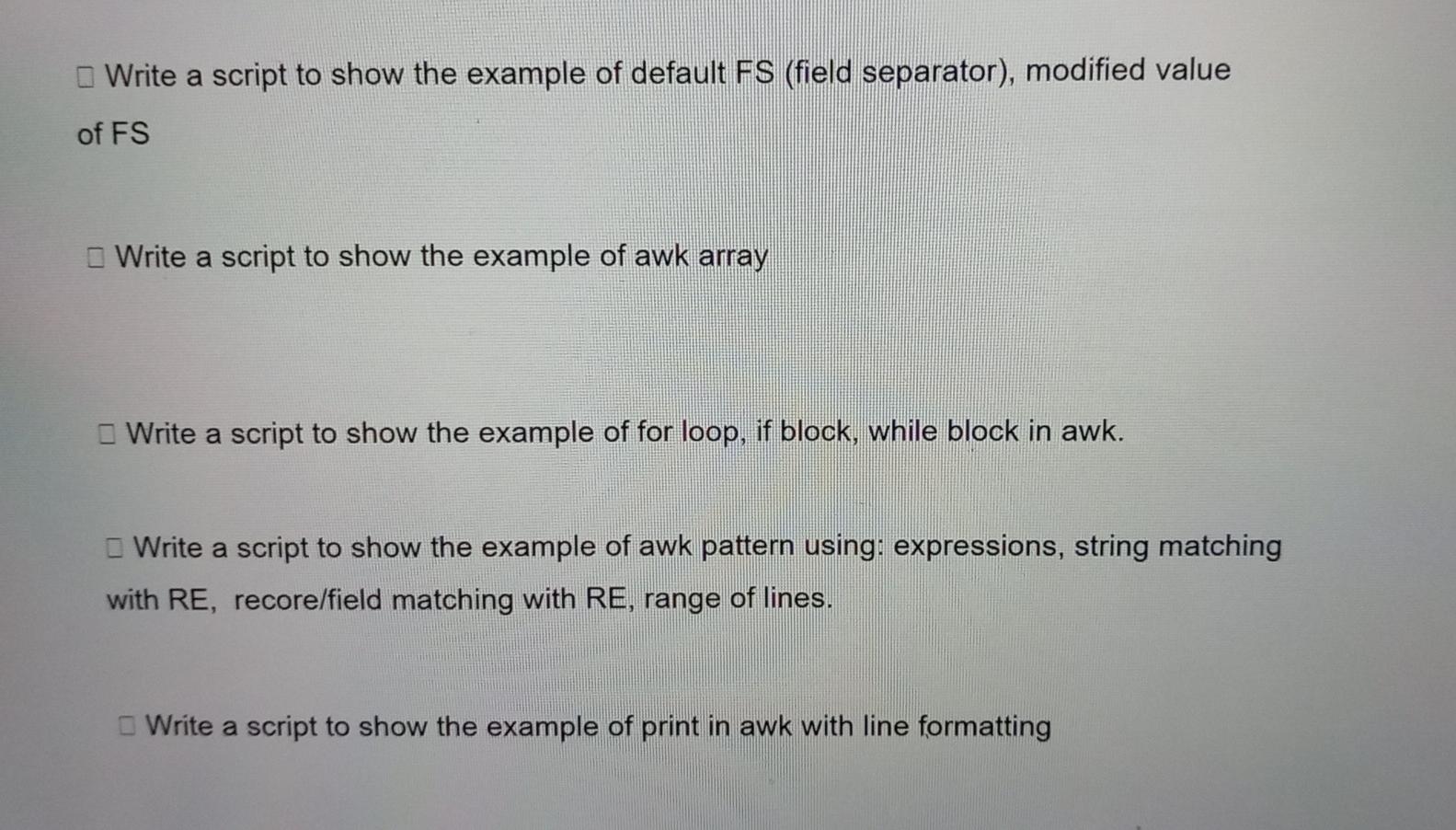 Solved Write a script to show the example of default FS | Chegg.com