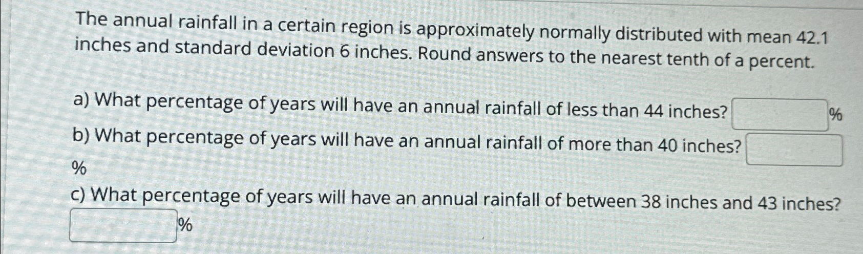 Solved The annual rainfall in a certain region is | Chegg.com