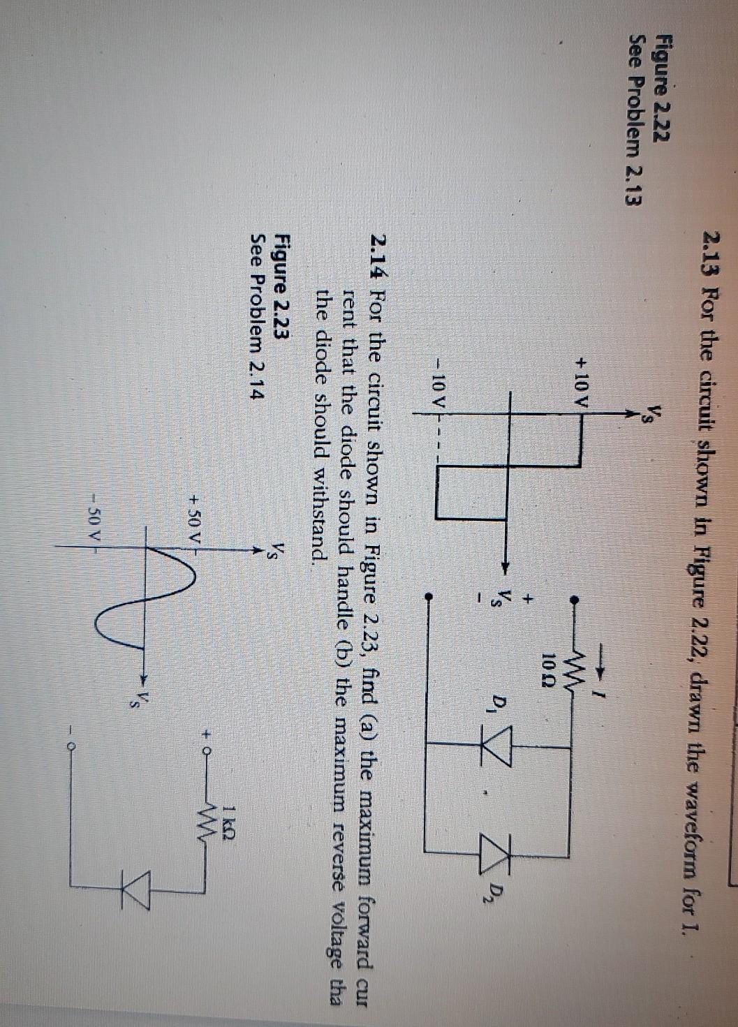 Solved 2.13 For the circuit shown in Figure 2.22, drawn the | Chegg.com