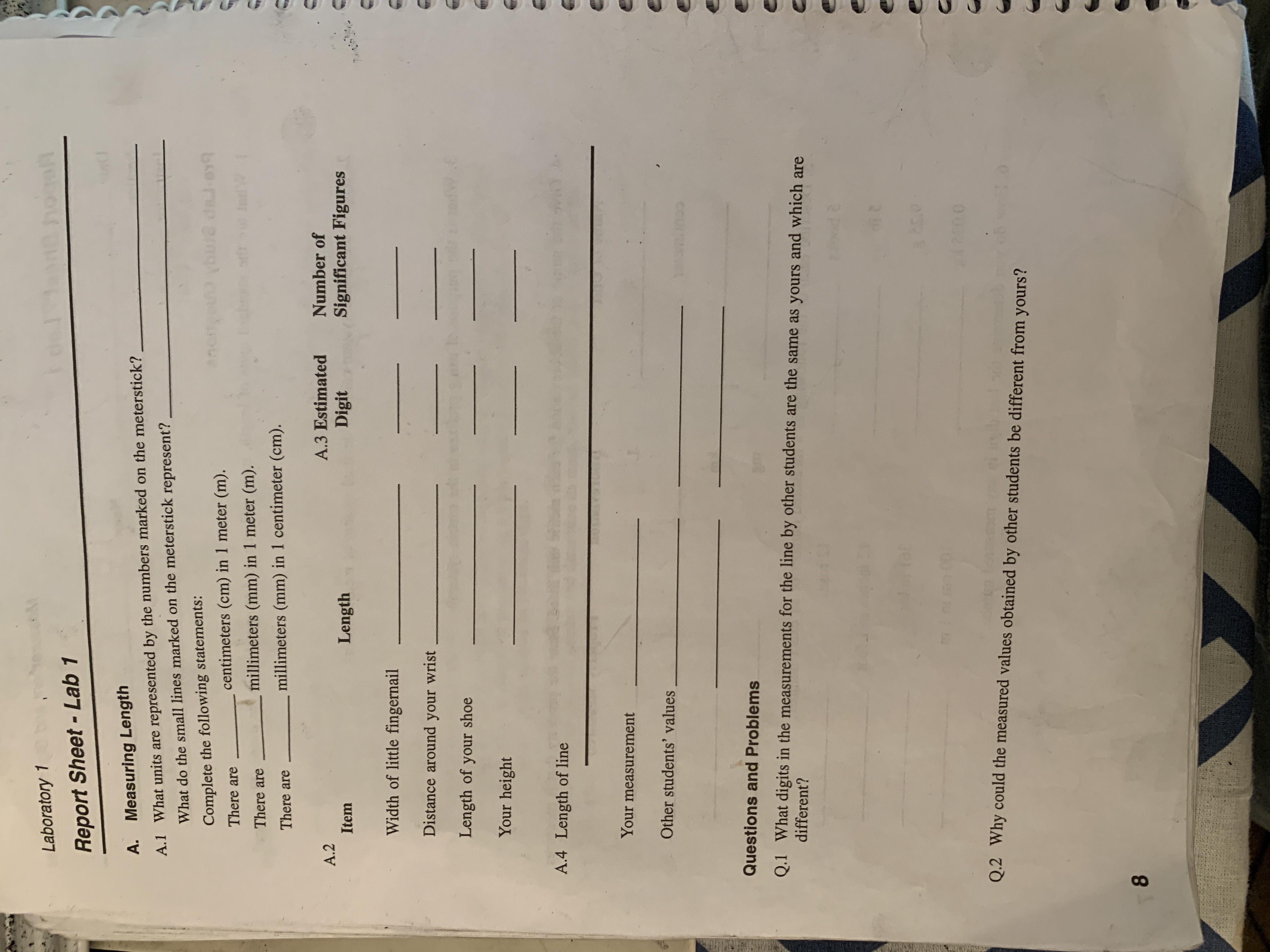 Solved Laboratory 1Report Sheet - ﻿Lab 1A. ﻿Measuring | Chegg.com