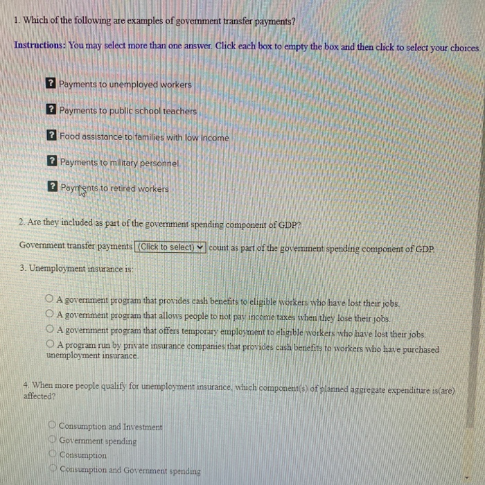 Solved 1. Which of the following are examples of government | Chegg.com