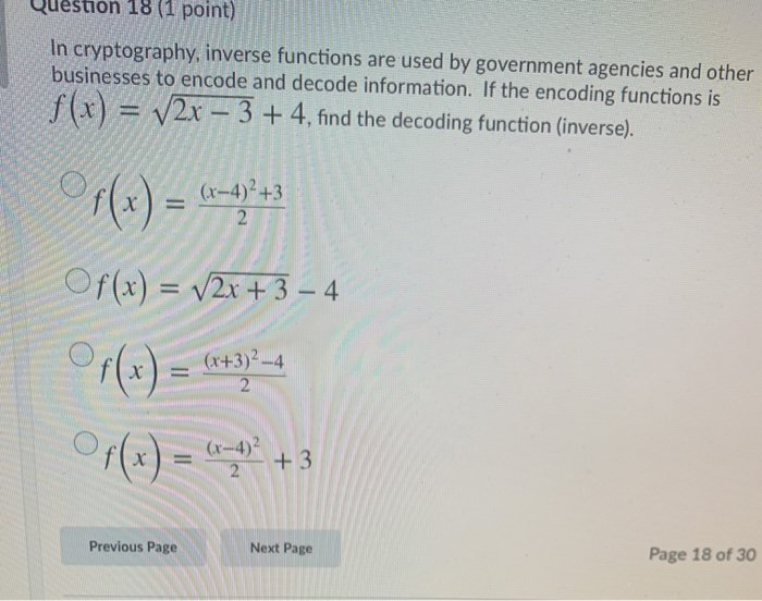 Solved Question 18 (1 point) In cryptography, inverse | Chegg.com