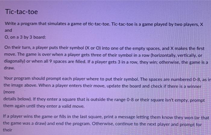 Solved Tic-tac-toe Write a program that simulates a game of | Chegg.com