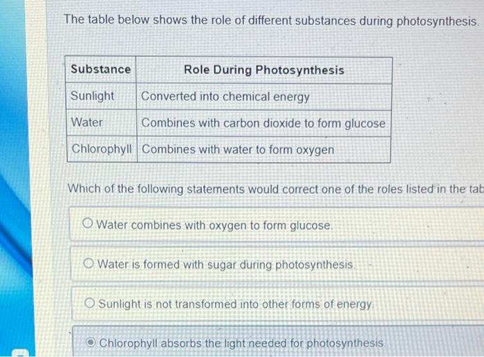 solved-the-table-below-shows-the-role-of-different-substances-during