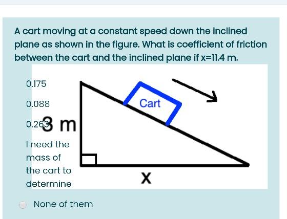 Solved A cart moving at a constant speed down the inclined | Chegg.com