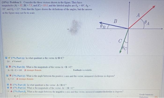 Solved (10%) Problem l: Consider the three vector shown in | Chegg.com