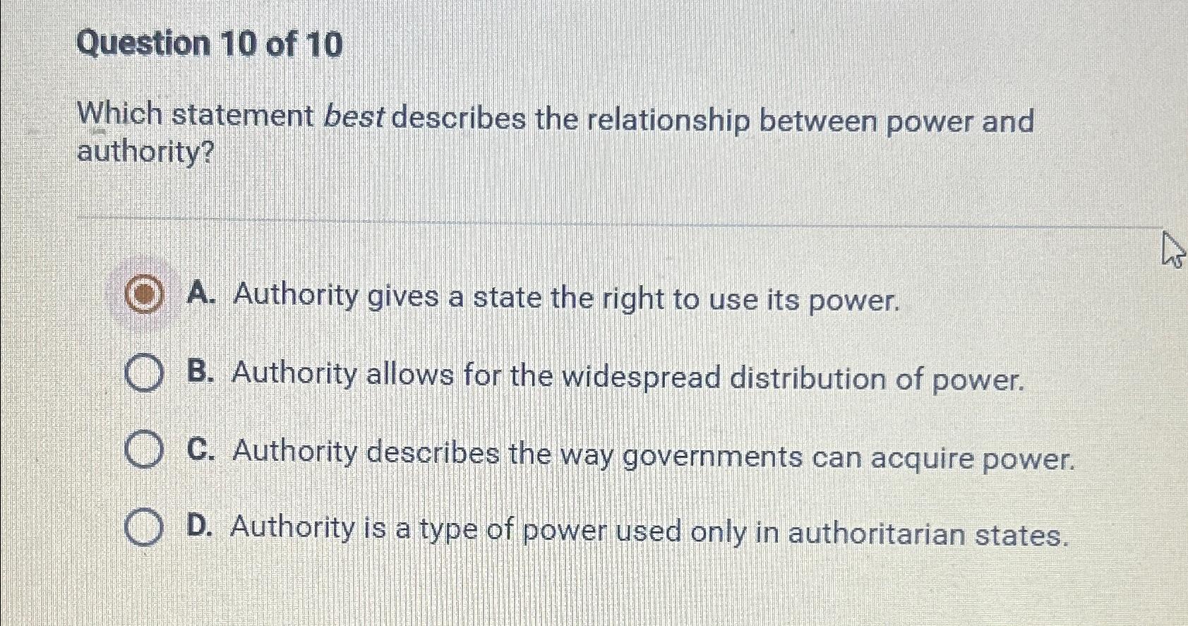 Solved Question 10 ﻿of 10Which statement best describes the | Chegg.com