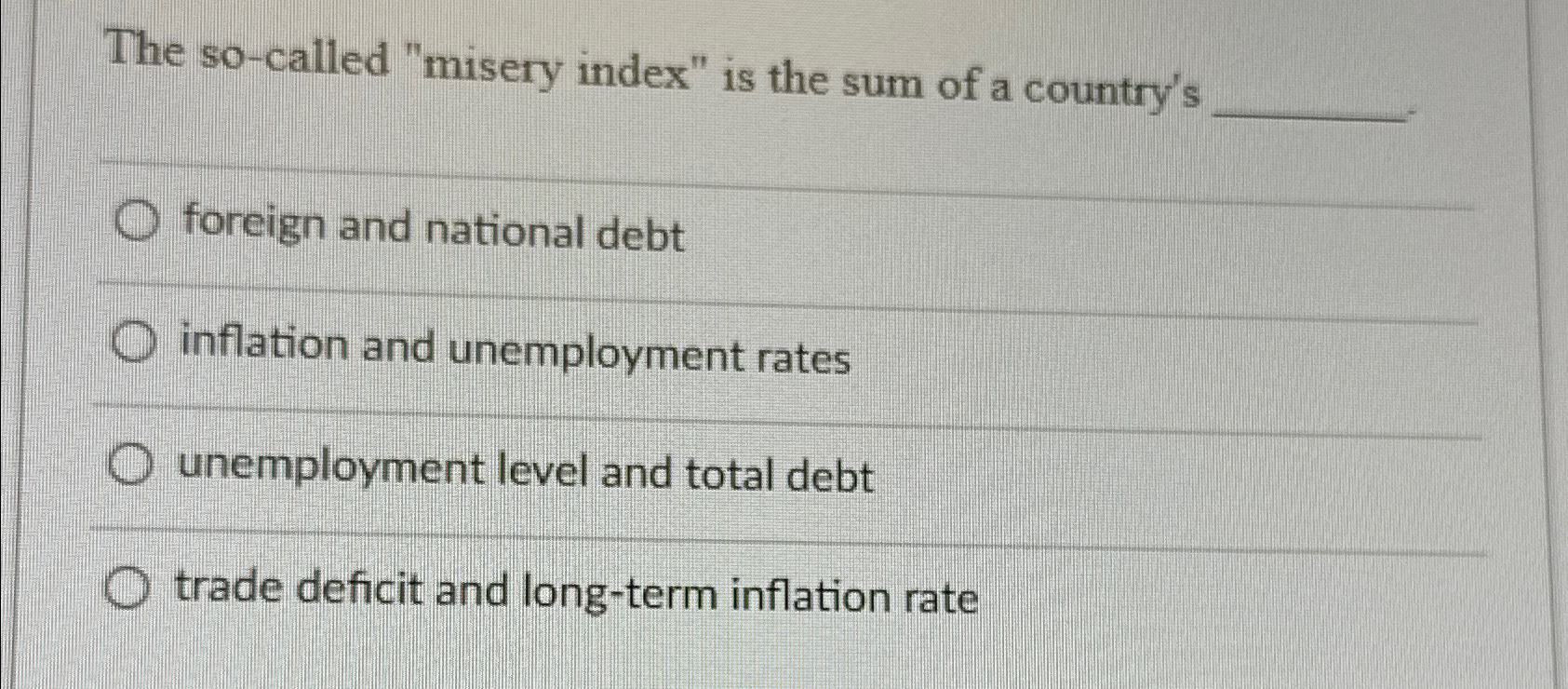 the so called misery index is the sum of a country's