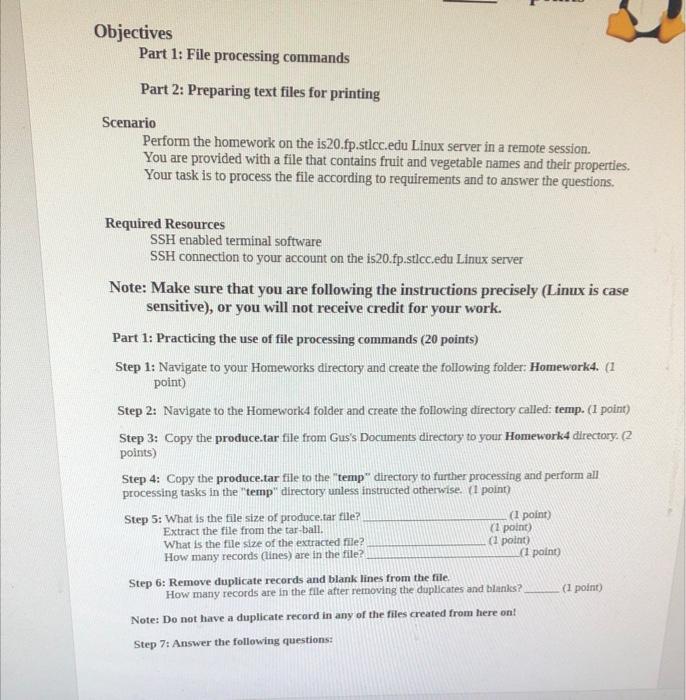 Solved Objectives Part 1: File processing commands Part 2: | Chegg.com