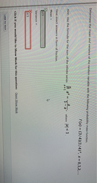 Solved Determine the mean and variance of the random | Chegg.com