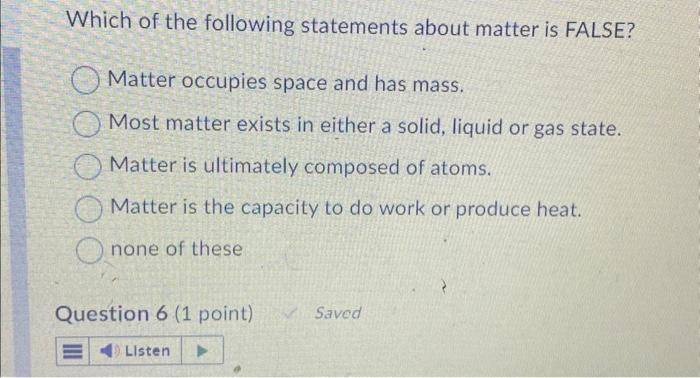 mass is the amount of matter in something true or false