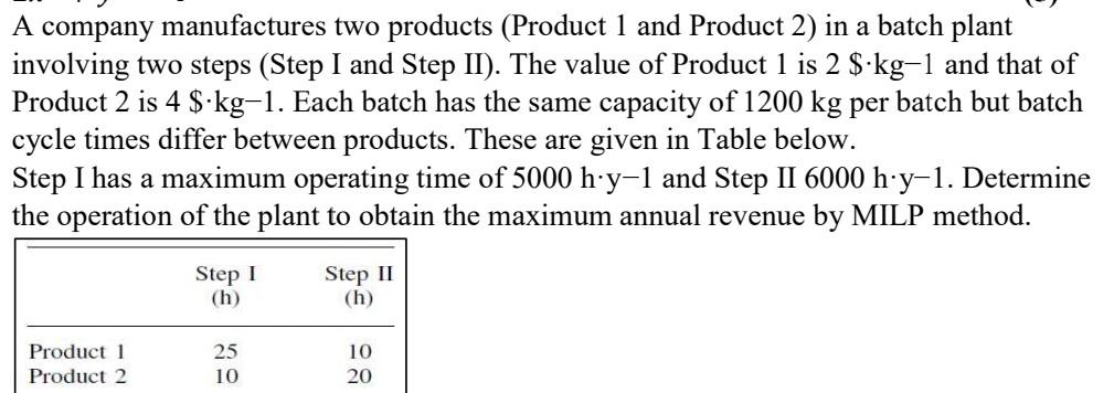 Solved A company manufactures two products (Product 1 and | Chegg.com