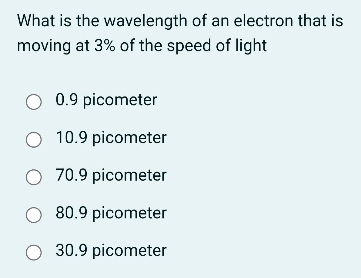 Solved What is the wavelength of an electron that is moving | Chegg.com
