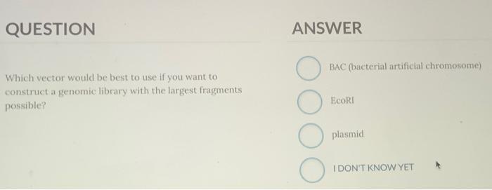 Solved QUESTION ANSWER BAC (bacterial artificial chromosome) | Chegg.com