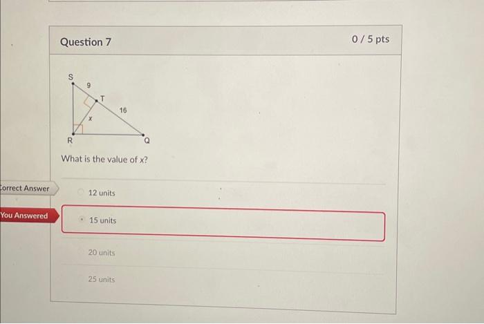 if ht=16 units what is the value of x in we=5x 7
