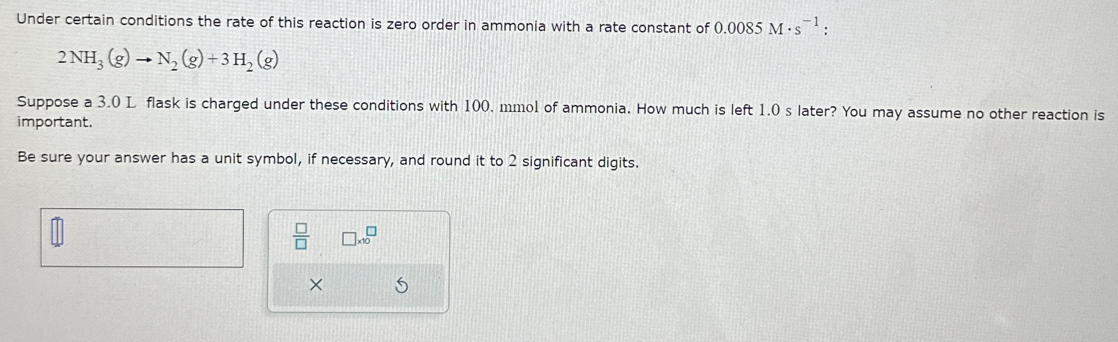 Under certain conditions the rate of this reaction is | Chegg.com