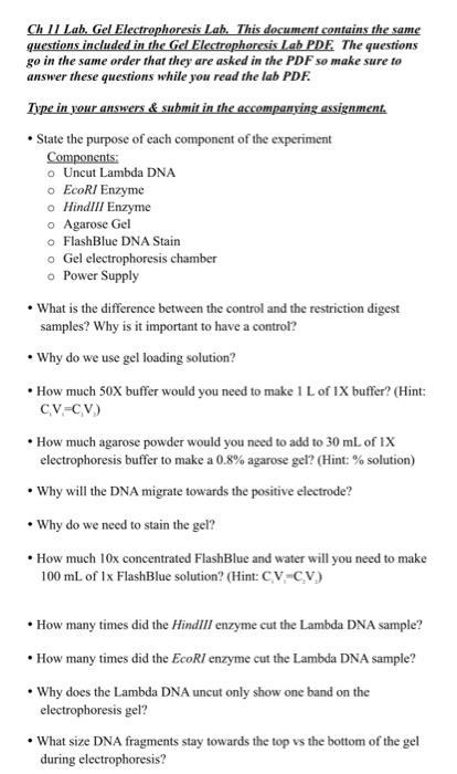 Solved Ch 11 Lab Gel Electrophoresis Lab This Document Chegg Com