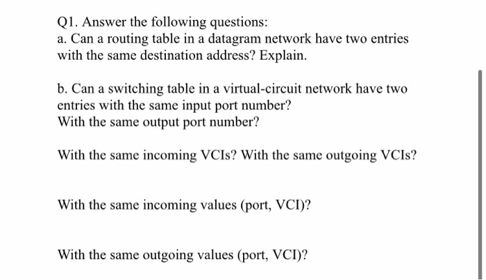 Solved Q1. Answer the following questions: a. Can a routing | Chegg.com
