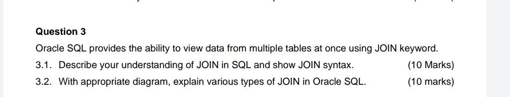 Solved Question 3 Oracle SQL provides the ability to view | Chegg.com