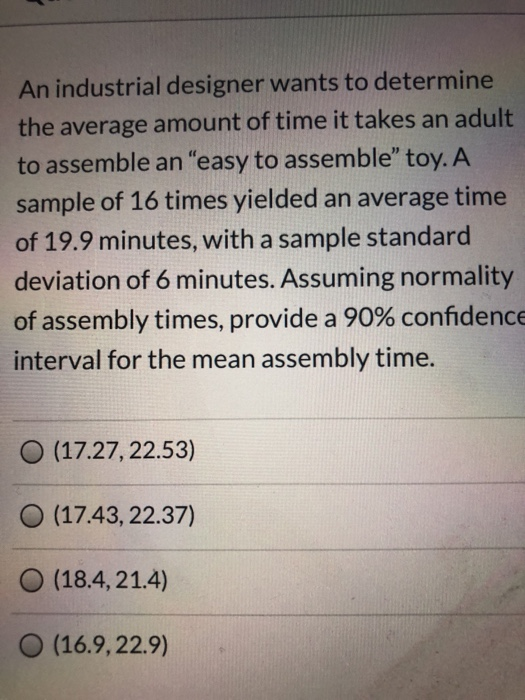 Solved An industrial designer wants to determine the average | Chegg.com